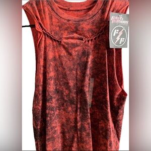 Affliction Women's Red & Black Washed Tank with Braided Front